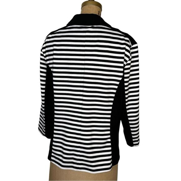 Vintage Anne Klein black and white striped collared zip sweater cardigan size XL - Picture 3 of 11